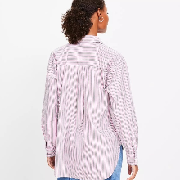 Loft Striped Linen-Blend  Everyday Oversized Pocket Shirt - navy/white - large - Picture 2 of 9